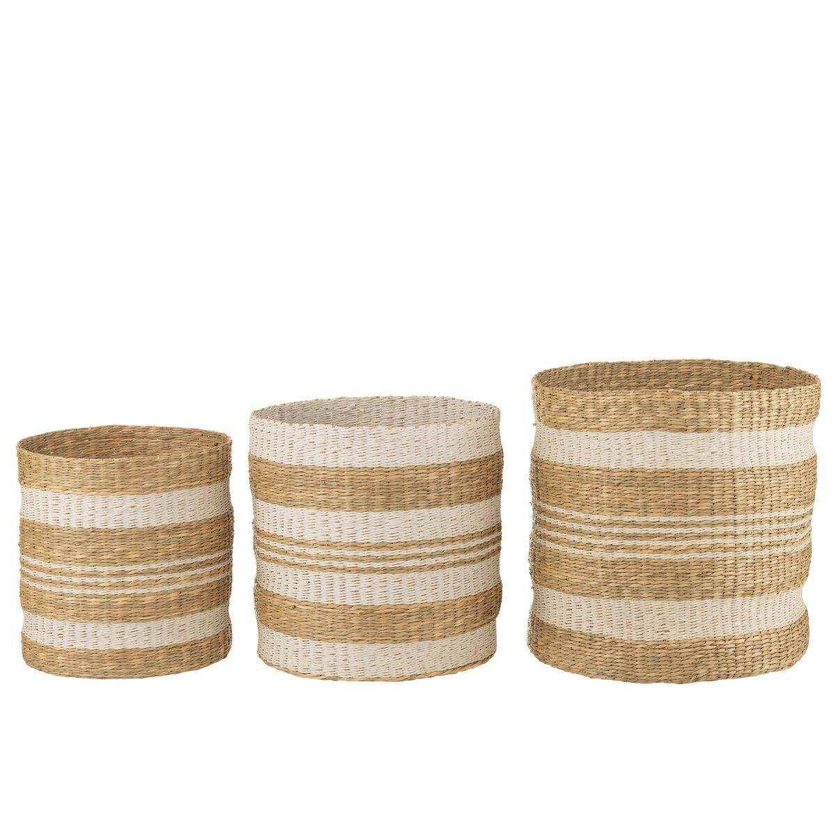J-Line Set mit 3 Körben, gestreift, Seegras, Weiß - HomeDesign Knaus