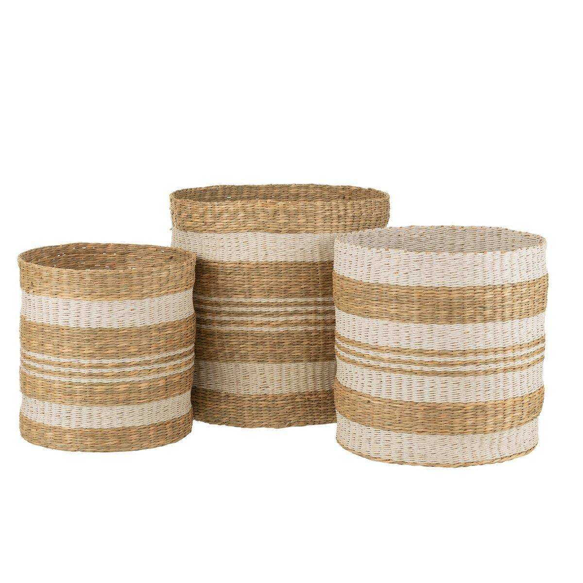 J-Line Set mit 3 Körben, gestreift, Seegras, Weiß - HomeDesign Knaus