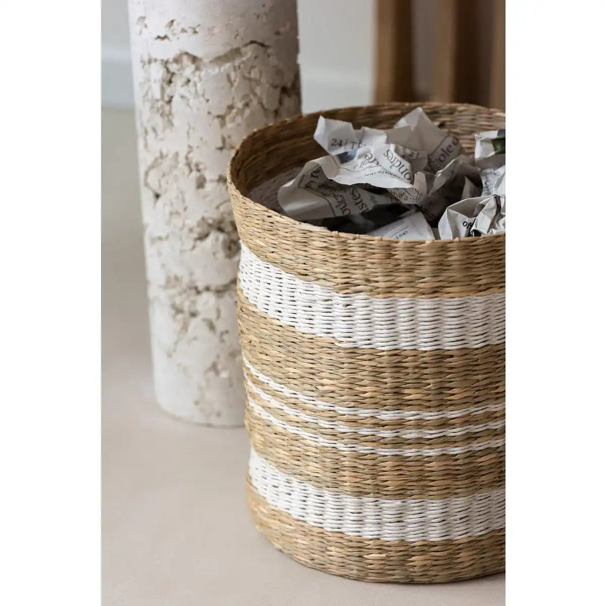 J-Line Set mit 3 Körben, gestreift, Seegras, Weiß - HomeDesign Knaus