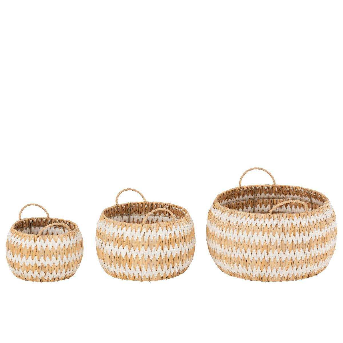 J-Line Set mit 3 Körben Lys – Gras – Natur/Weiß - HomeDesign Knaus