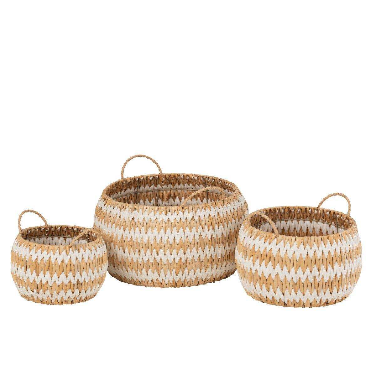 J-Line Set mit 3 Körben Lys – Gras – Natur/Weiß - HomeDesign Knaus