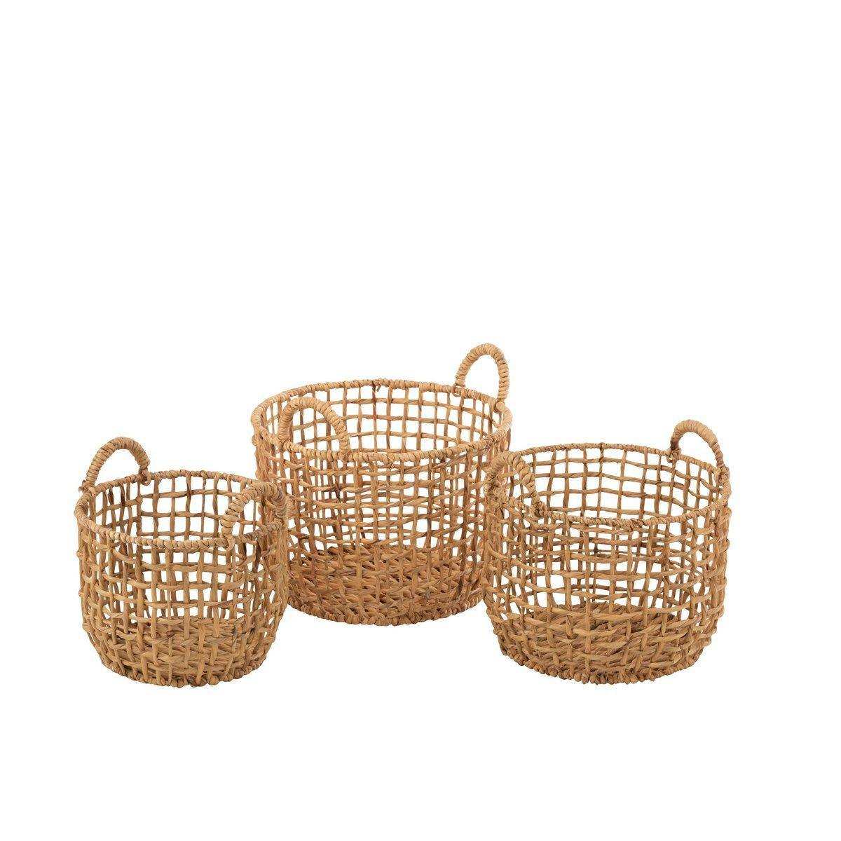 J-Line Set mit 3 Körben, rund, offen, Wasserhyazinthe, natürlich - HomeDesign Knaus