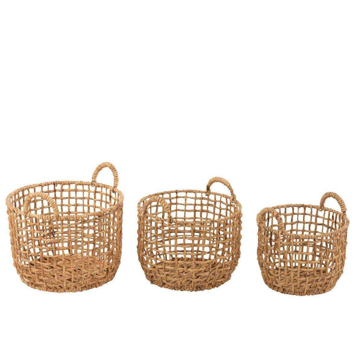 J-Line Set mit 3 Körben, rund, offen, Wasserhyazinthe, natürlich - HomeDesign Knaus