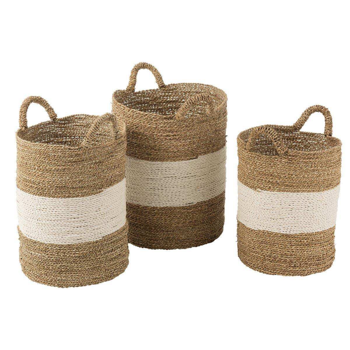 J-Line Set mit 3 Körben – Seegras – Weiß/Natur - HomeDesign Knaus