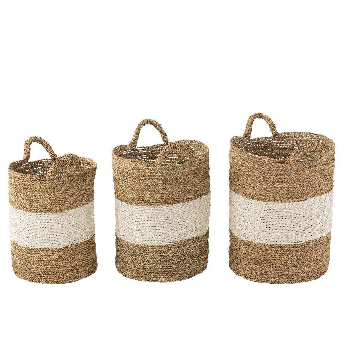 J-Line Set mit 3 Körben – Seegras – Weiß/Natur - HomeDesign Knaus
