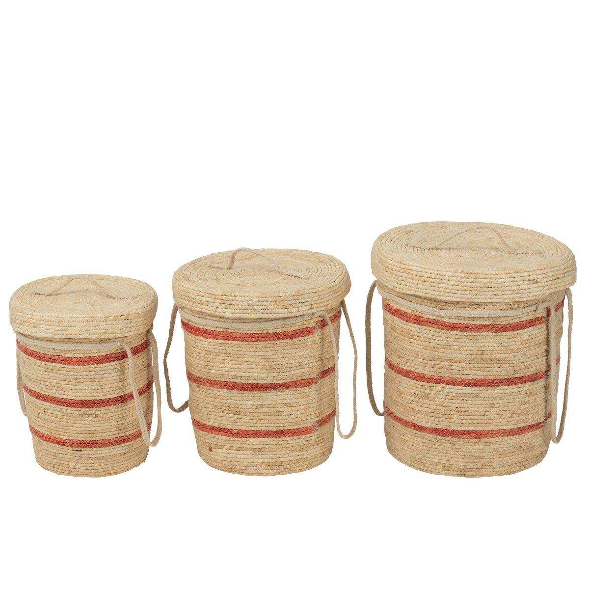J-Line Set mit 3 Korbstreifen + Deckel, Mais, Natur/Rot - HomeDesign Knaus