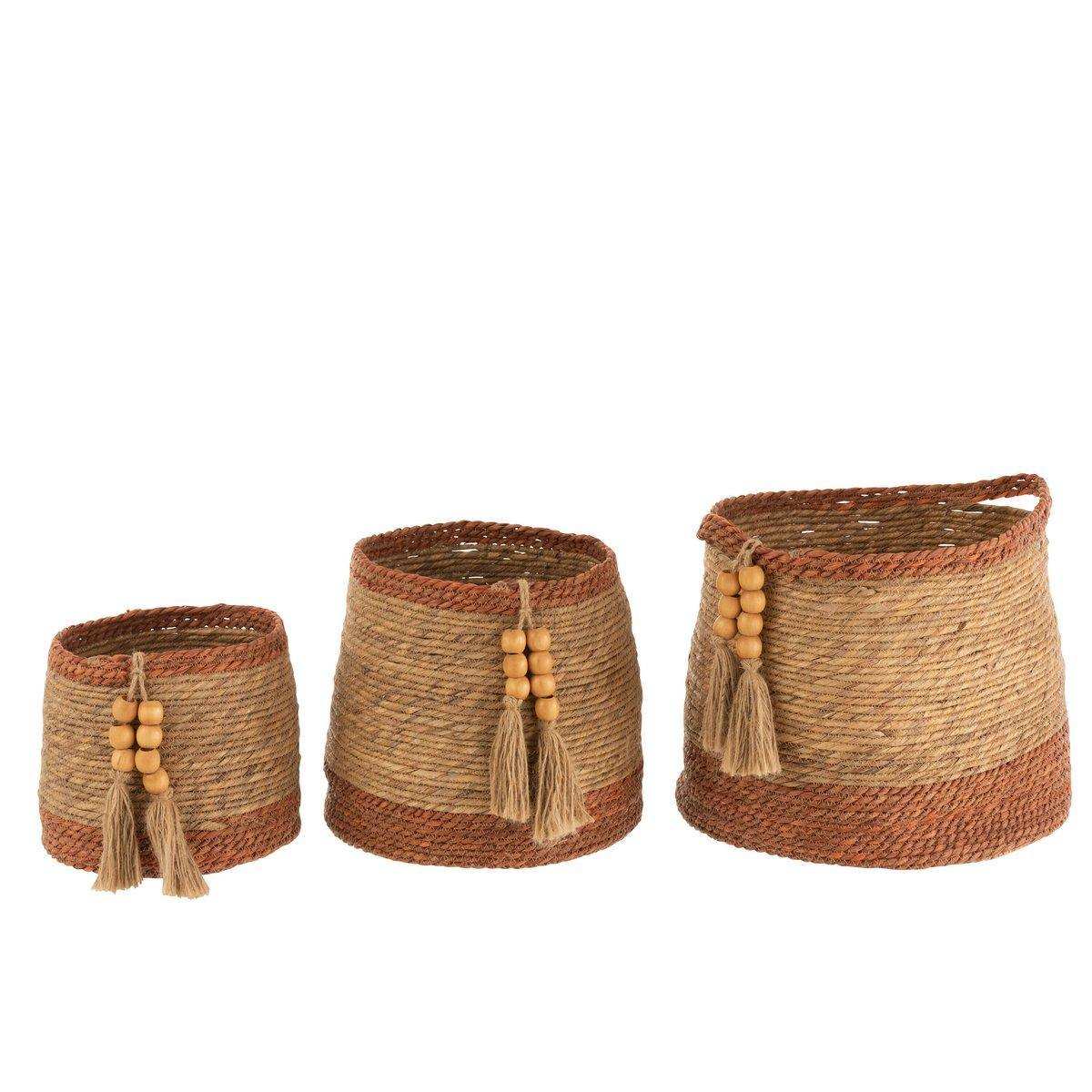 J-Line Set mit 3 runden Körben – Jute – Natur/Braun - HomeDesign Knaus