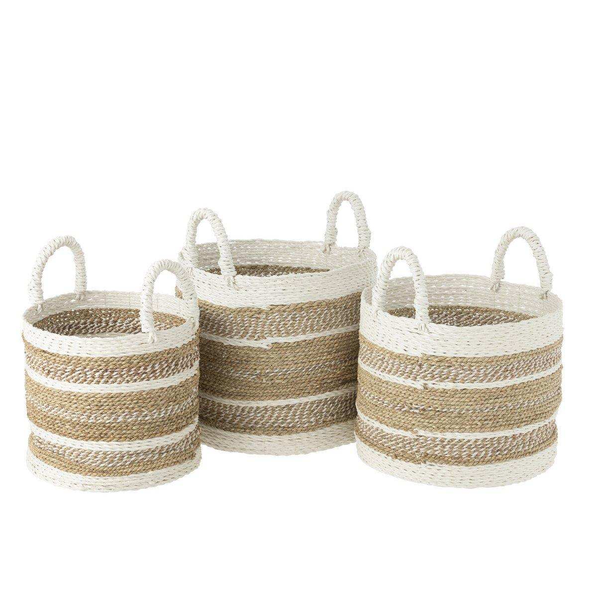 J-Line Set mit drei Körben Caro Raffia Weiß/Natur - HomeDesign Knaus