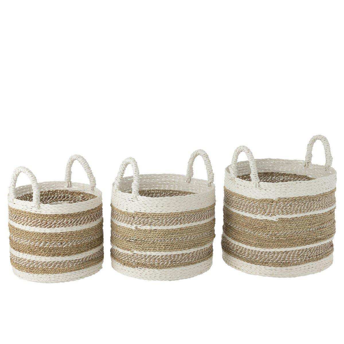 J-Line Set mit drei Körben Caro Raffia Weiß/Natur - HomeDesign Knaus