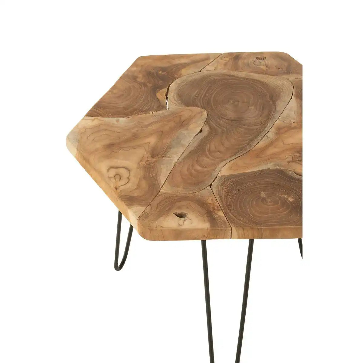 J-Line-Set von zwei Seitentisch-Hexagon-Teakholzholz/Metall Naturel - HomeDesign Knaus