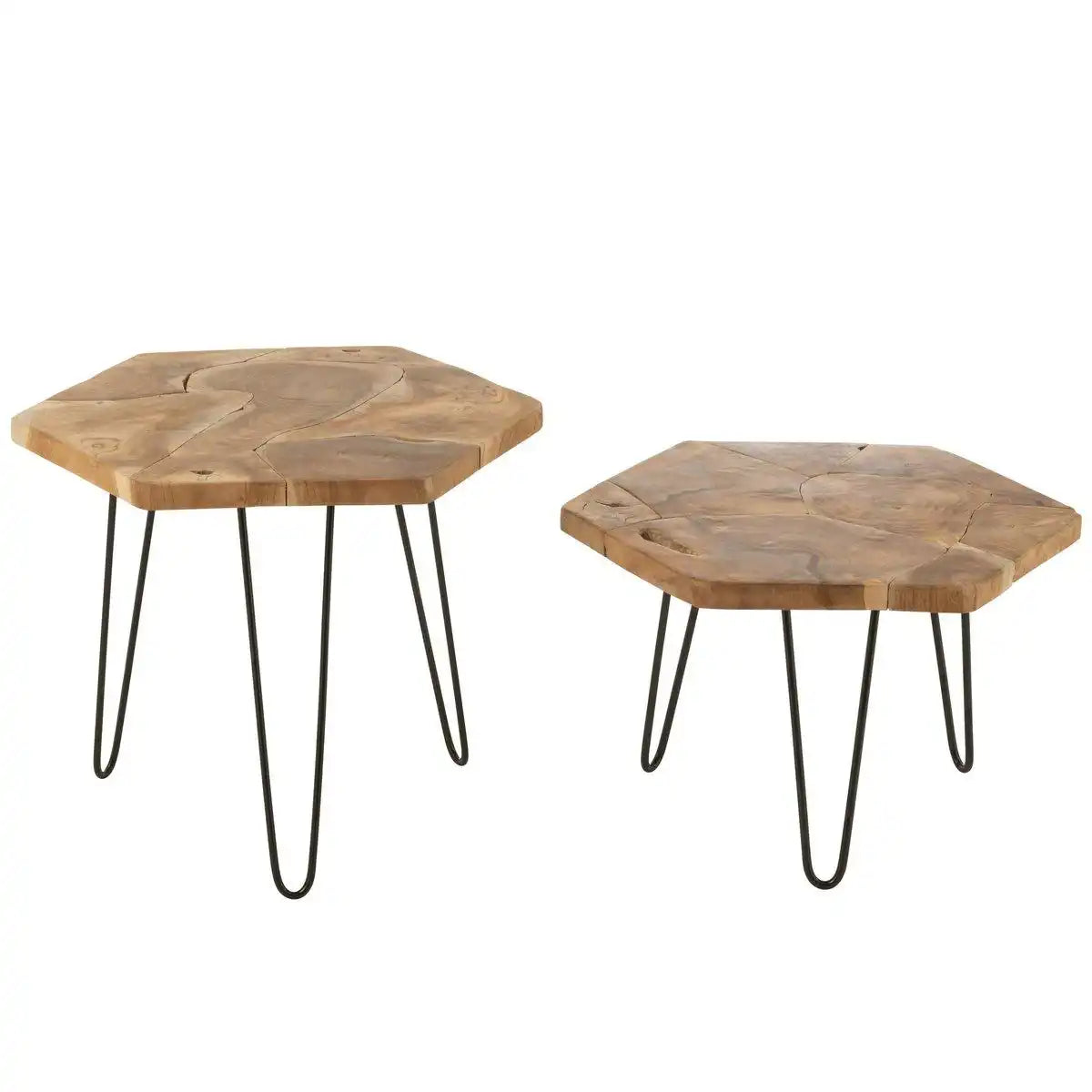 J-Line-Set von zwei Seitentisch-Hexagon-Teakholzholz/Metall Naturel - HomeDesign Knaus