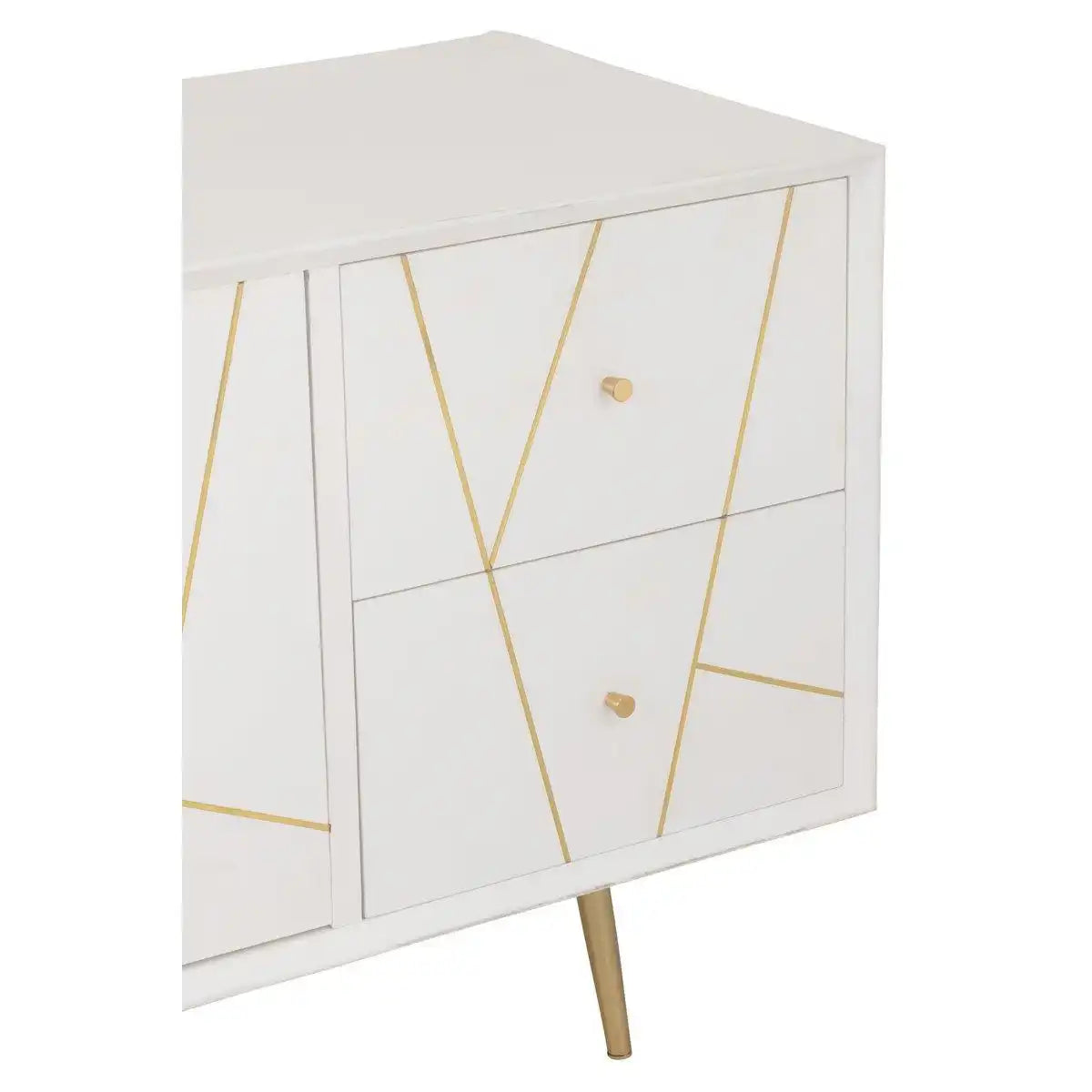 J-Line Sideboard Lines 4 Schubladen 2 Türen – Holz/Metall – Weiß/Gold - HomeDesign Knaus