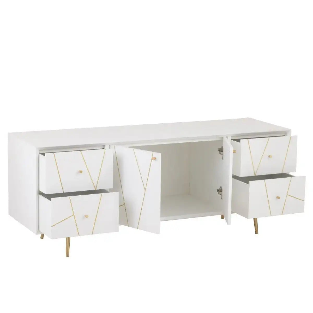 J-Line Sideboard Lines 4 Schubladen 2 Türen – Holz/Metall – Weiß/Gold - HomeDesign Knaus