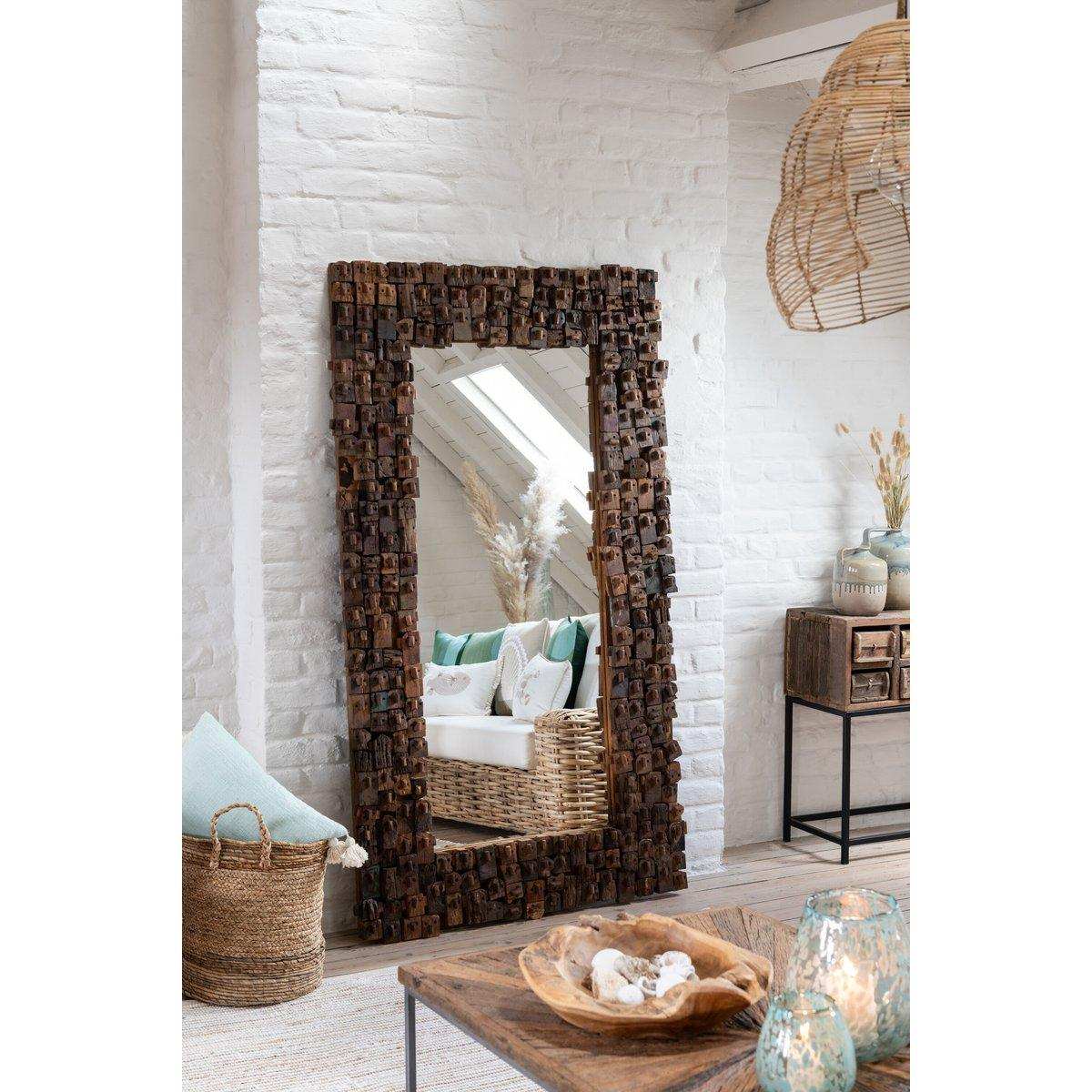 J-Line Spiegel Syma Gerecycleerd Hout/Spiegel Natural Large - HomeDesign Knaus