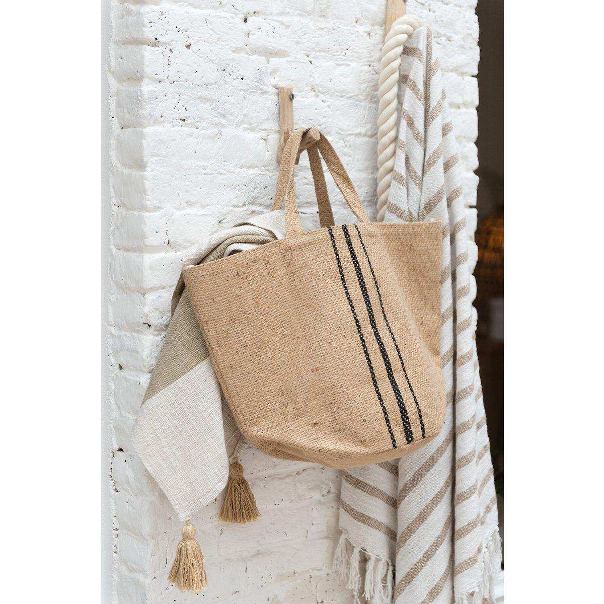 J-Line Strandtasche Jute Stripe Schwarz - HomeDesign Knaus