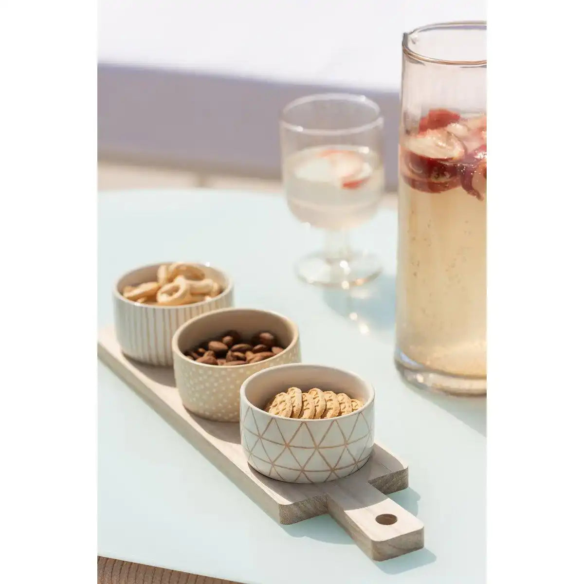 J-Line Tapasservies 3 Sets + Bambusschale in Box Creme/Weiß - HomeDesign Knaus