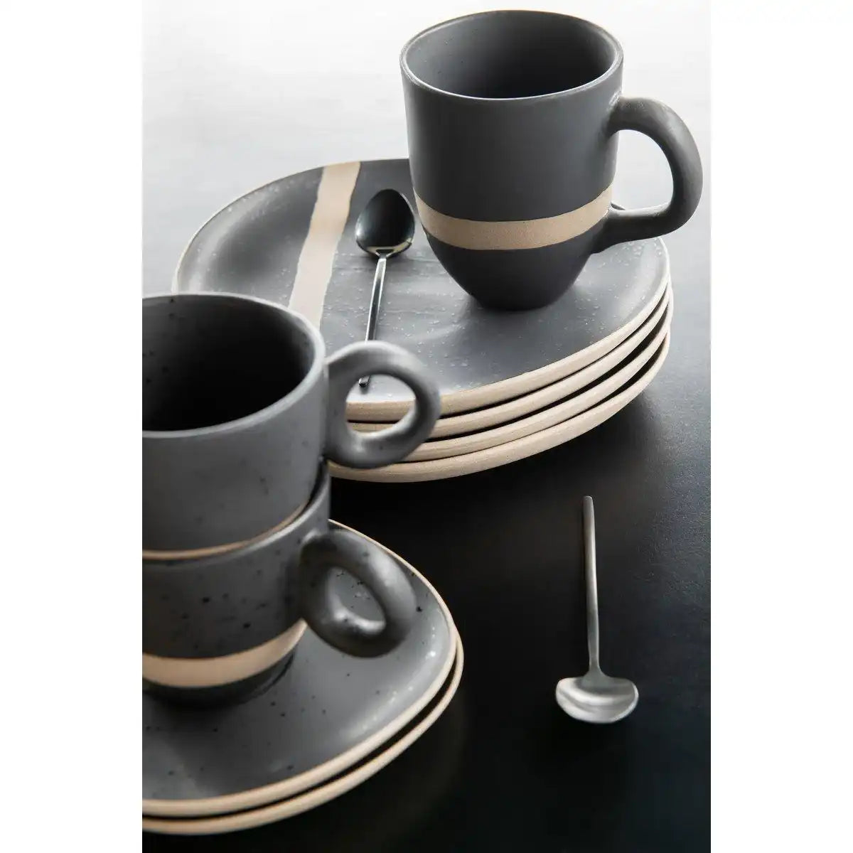 J-Line Tasse+Schale Keramik Schwarz/Taupe - HomeDesign Knaus