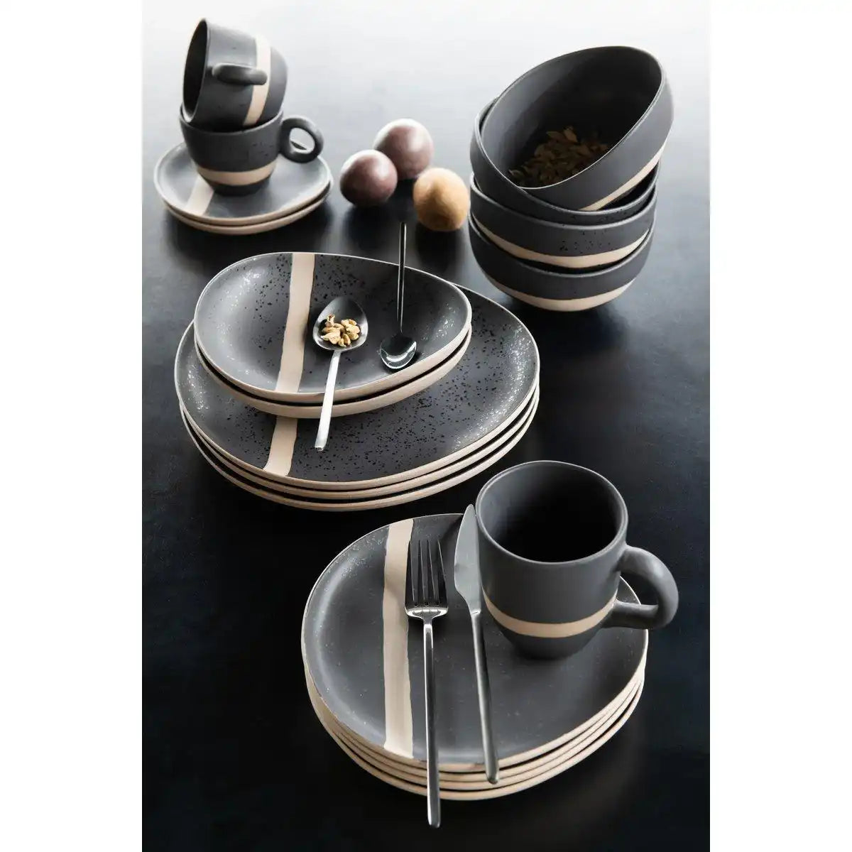 J-Line Tasse+Schale Keramik Schwarz/Taupe - HomeDesign Knaus