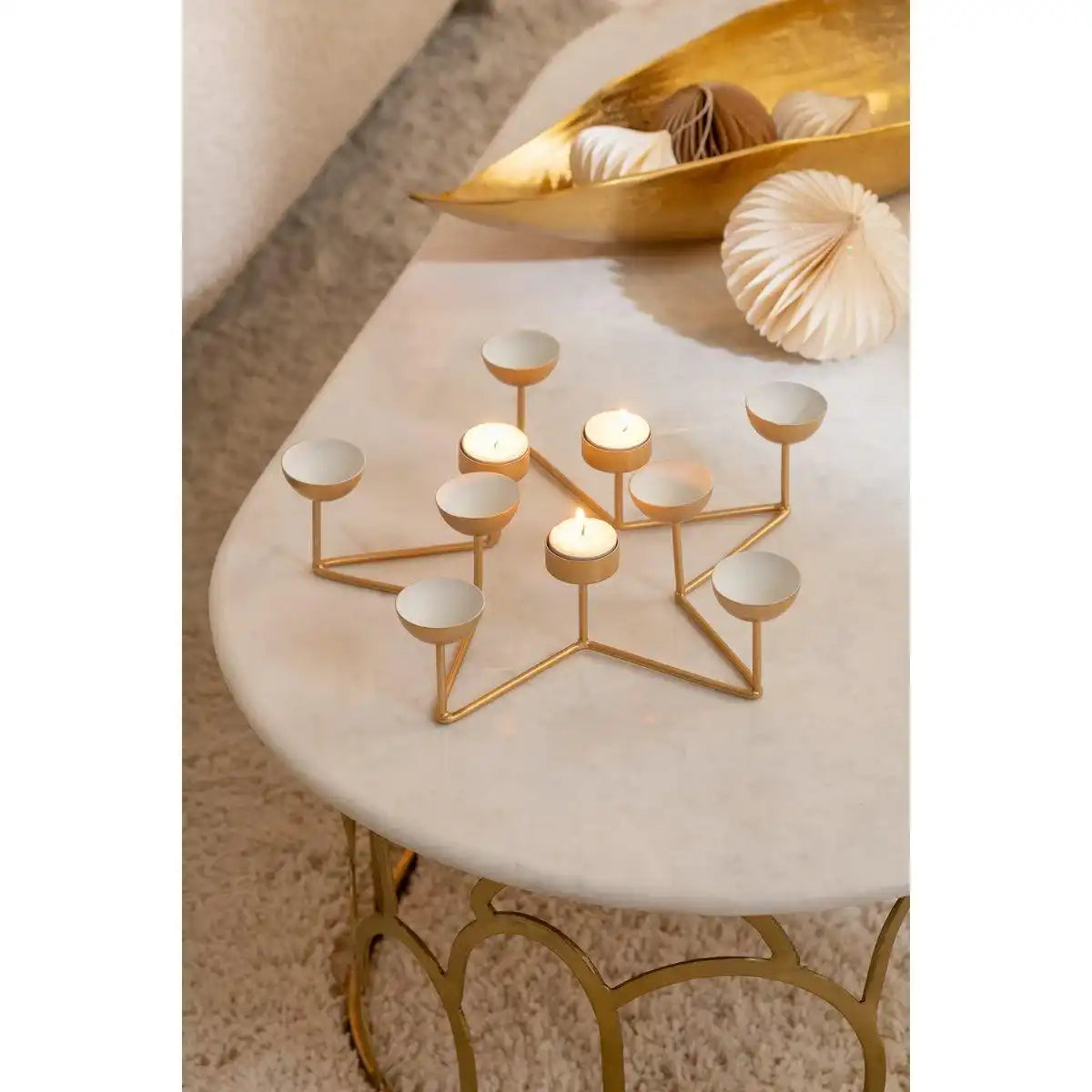 J-Line Teelicht Stern Metall Weiß/Gold - HomeDesign Knaus