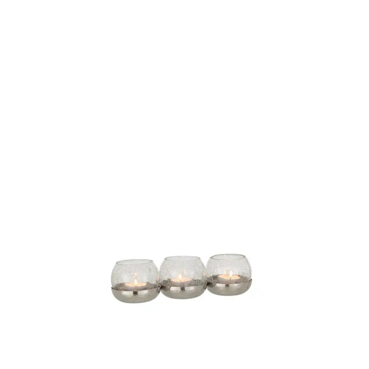 J-Line Teelichthalter 3 Ball Crackle – Glas/Stahl – Silber - HomeDesign Knaus