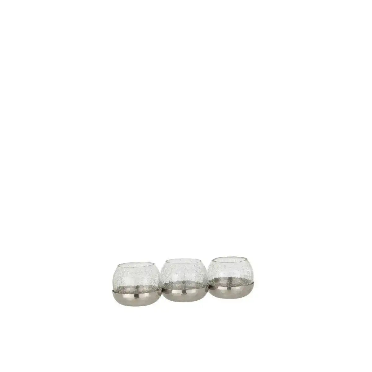 J-Line Teelichthalter 3 Ball Crackle – Glas/Stahl – Silber - HomeDesign Knaus