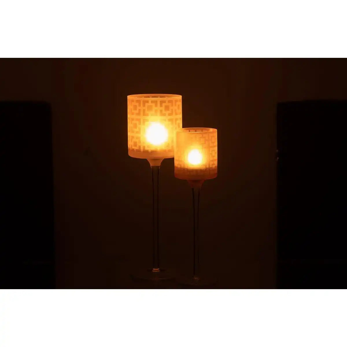 J-Line Teelichthalter auf Fuß – Glas – Beige – groß - HomeDesign Knaus