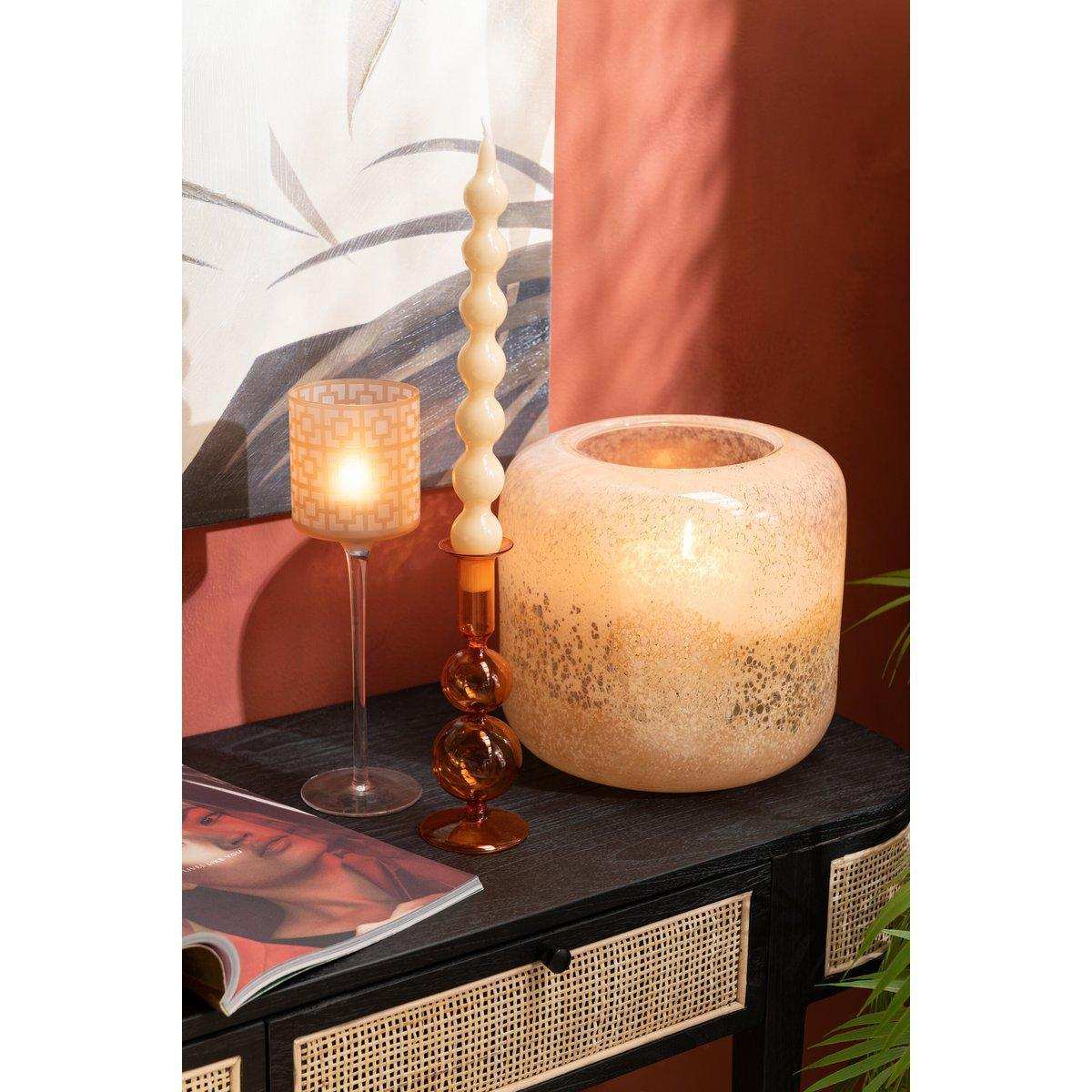 J-Line Teelichthalter auf Fuß – Glas – Beige – groß - HomeDesign Knaus
