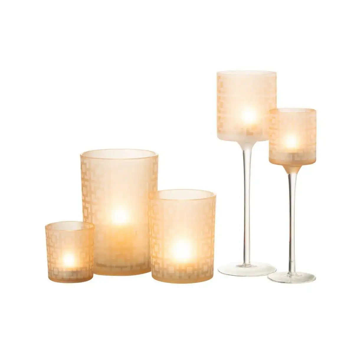 J-Line Teelichthalter auf Fuß – Glas – Beige – groß - HomeDesign Knaus