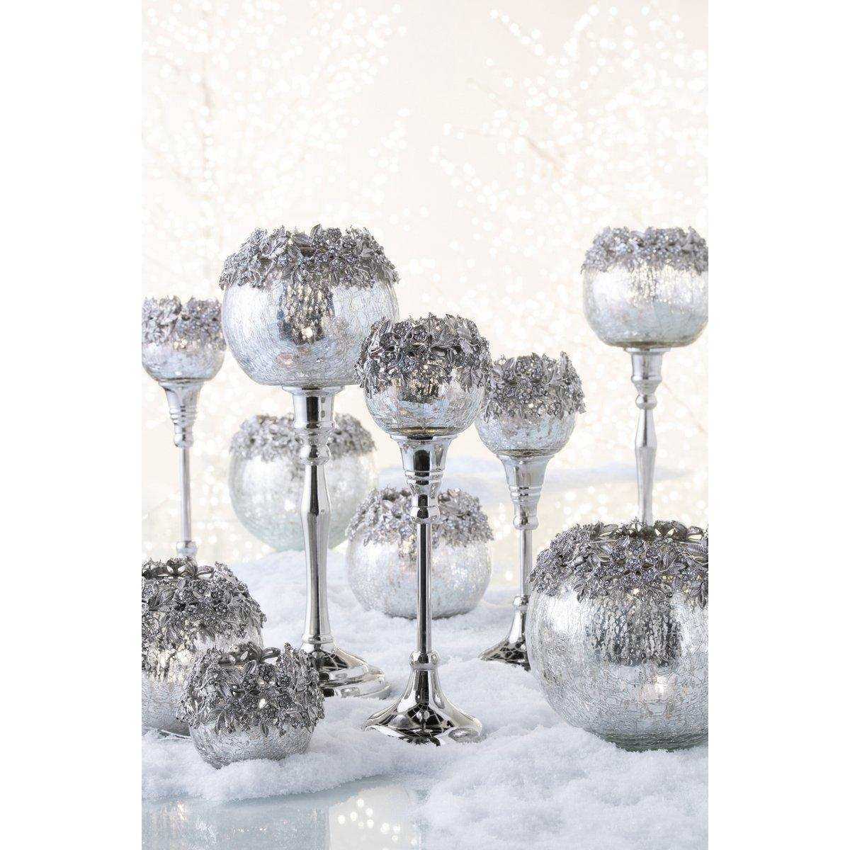 J-Line Teelichthalter auf Fuß Jewel – Metall/Glas – Silber – klein - HomeDesign Knaus