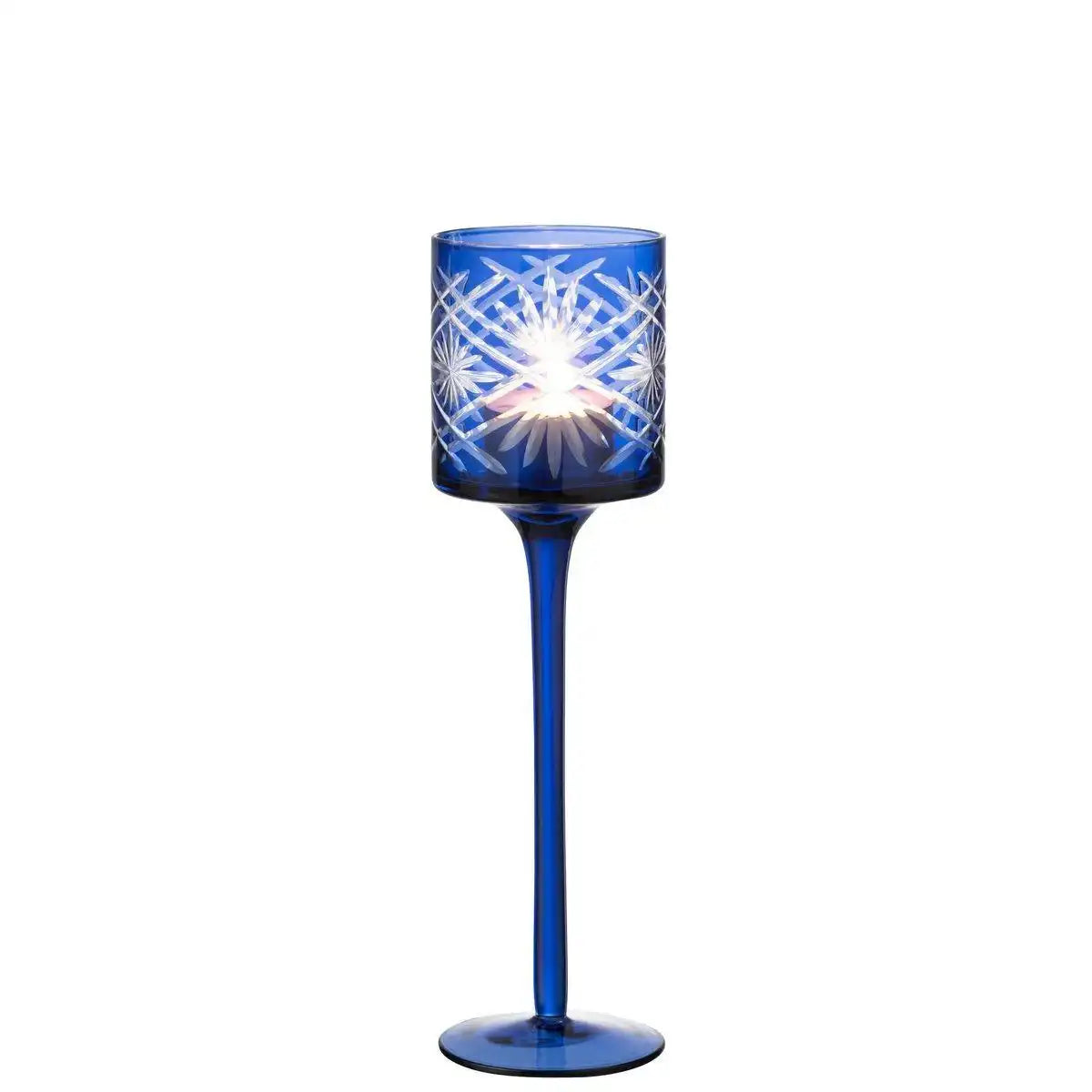 J-Line Teelichthalter auf Fuß Santorini – Glas – Blau – klein - HomeDesign Knaus
