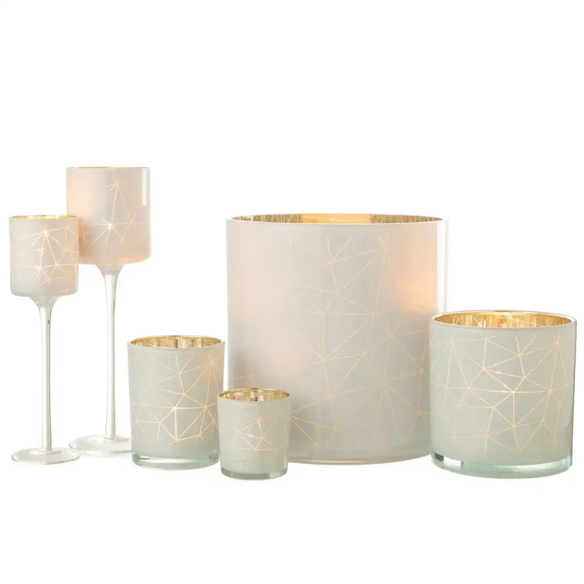 J-Line Teelichthalter auf Sockel Milano – Glas – Weiß/Gold – groß - HomeDesign Knaus
