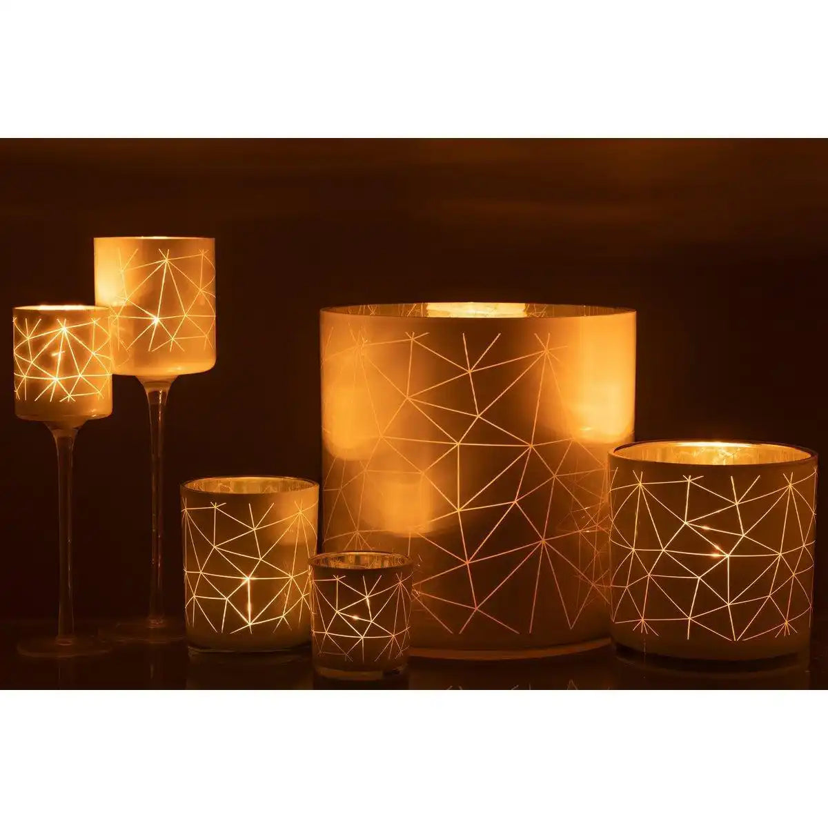 J-Line Teelichthalter auf Sockel Milano – Glas – Weiß/Gold – groß - HomeDesign Knaus