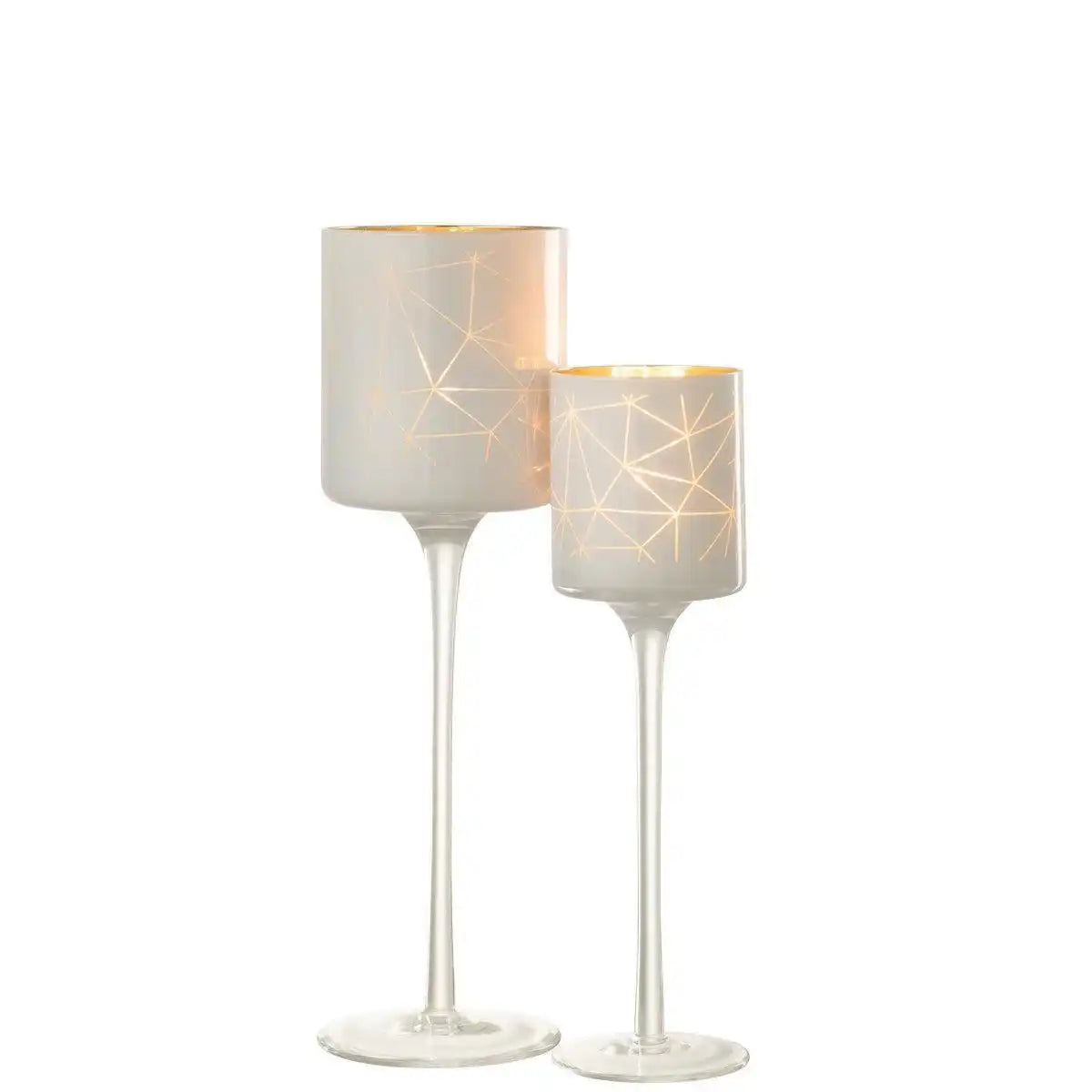 J-Line Teelichthalter auf Sockel Milano – Glas – Weiß/Gold – groß - HomeDesign Knaus