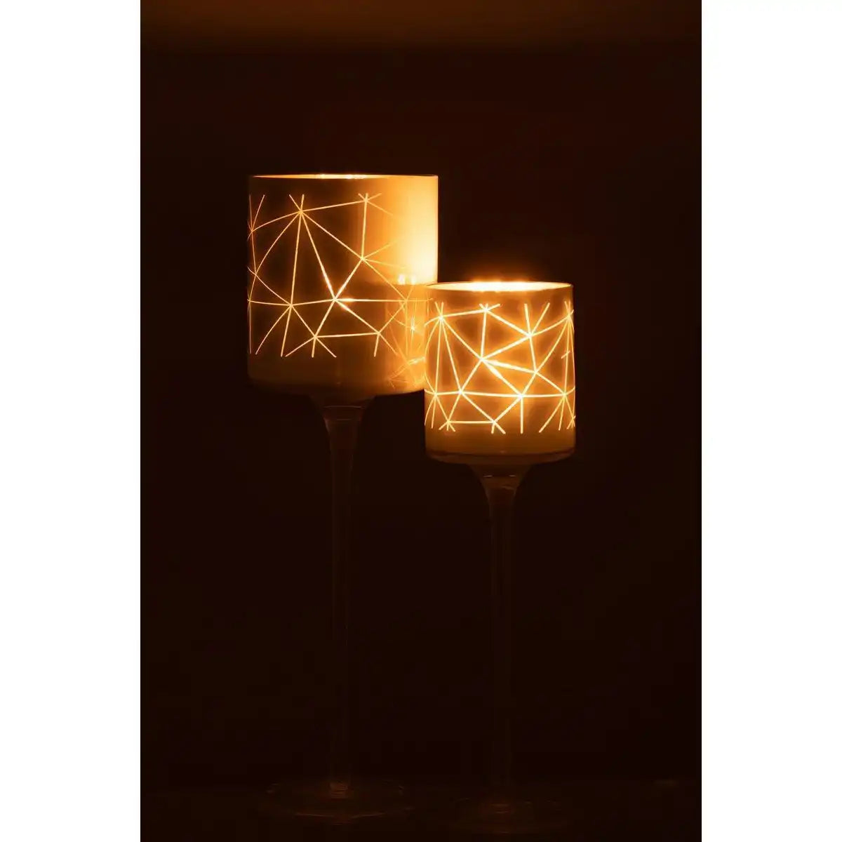 J-Line Teelichthalter auf Sockel Milano – Glas – Weiß/Gold – groß - HomeDesign Knaus