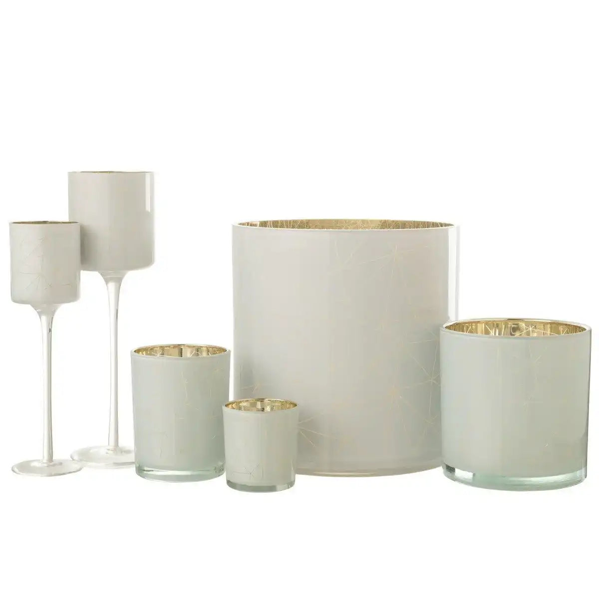 J-Line Teelichthalter auf Sockel Milano – Glas – Weiß/Gold – groß - HomeDesign Knaus
