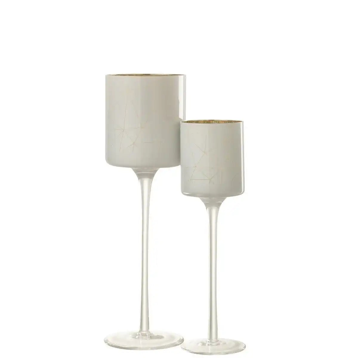 J-Line Teelichthalter auf Sockel Milano – Glas – Weiß/Gold – groß - HomeDesign Knaus
