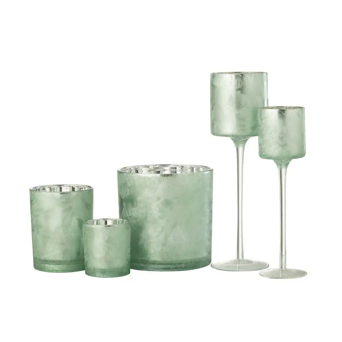 J-Line Teelichthalter Baum auf Fuß Glas Grün/Silber Groß - HomeDesign Knaus