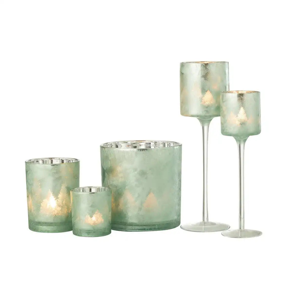J-Line Teelichthalter Baum auf Fuß Glas Grün/Silber Groß - HomeDesign Knaus