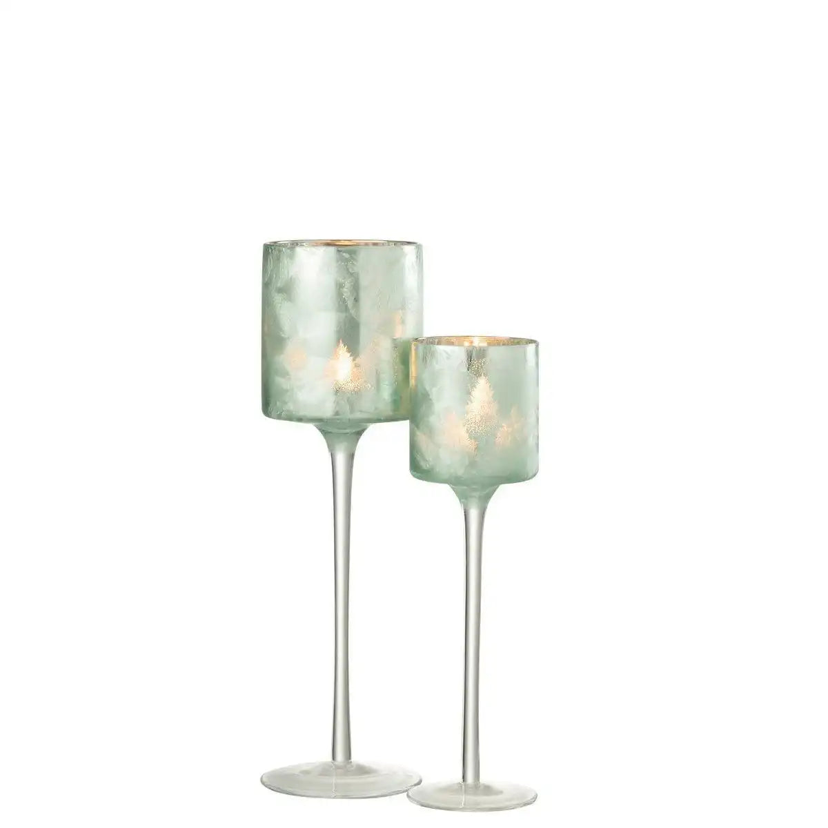 J-Line Teelichthalter Baum auf Fuß Glas Grün/Silber Groß - HomeDesign Knaus