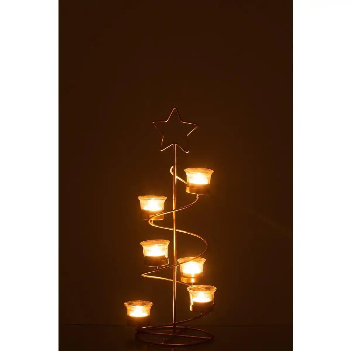 J-Line Teelichthalter Baum Spirale Metall/Glas Gold Klein - HomeDesign Knaus