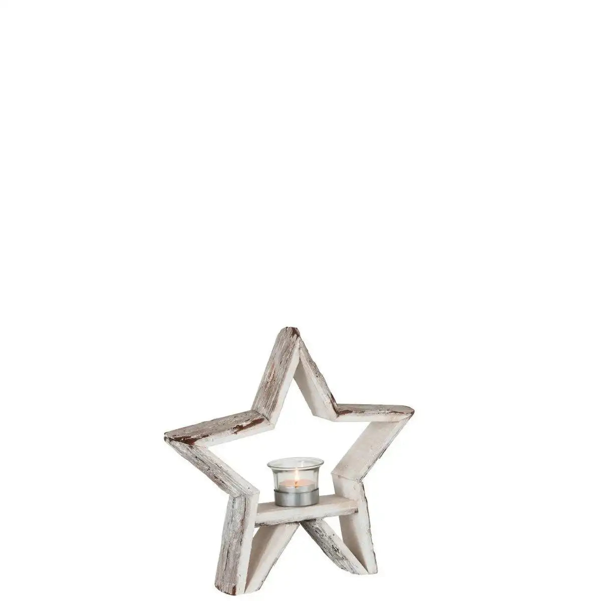 J-Line Teelichthalter Star - Holz - Braun/Weiß - HomeDesign Knaus