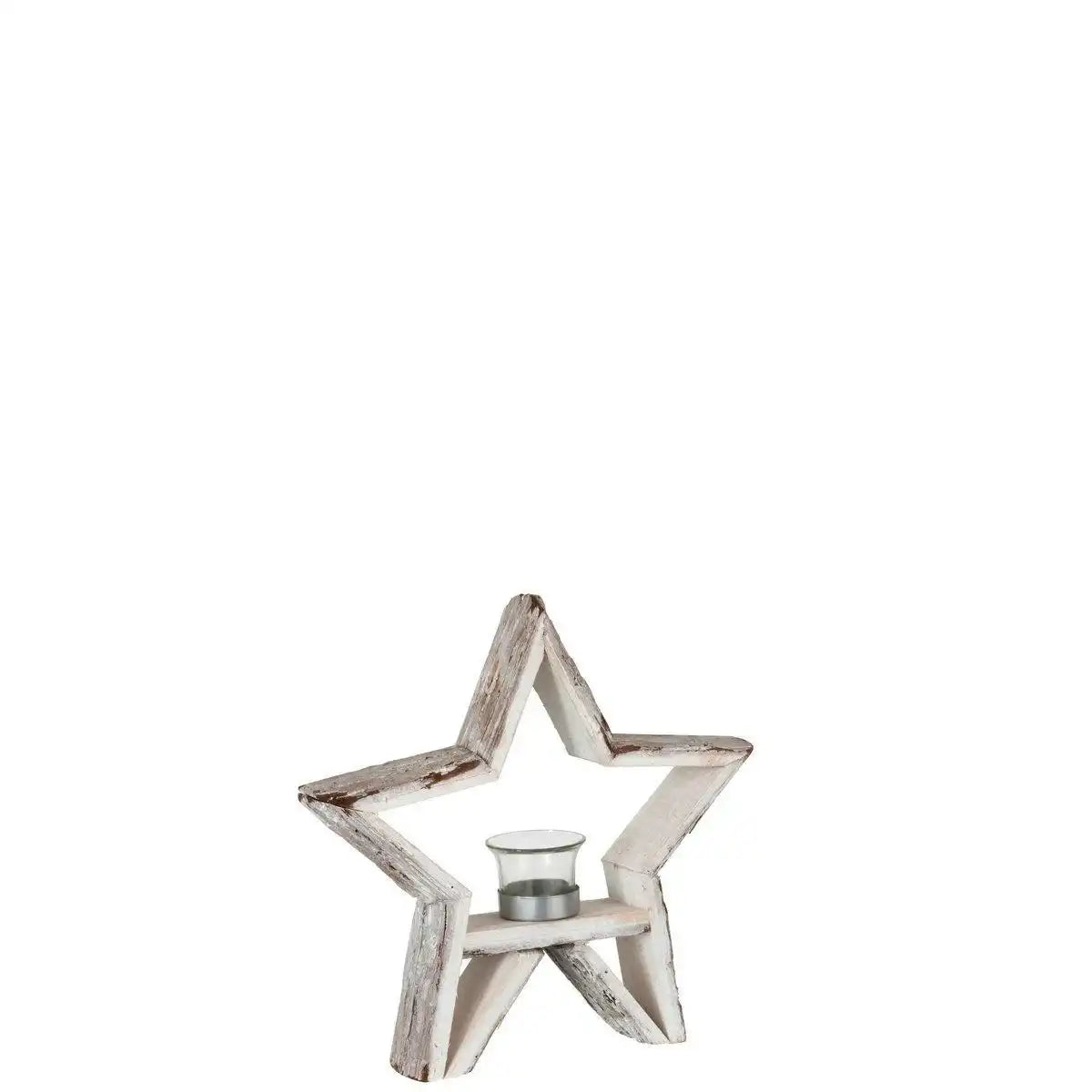 J-Line Teelichthalter Star - Holz - Braun/Weiß - HomeDesign Knaus