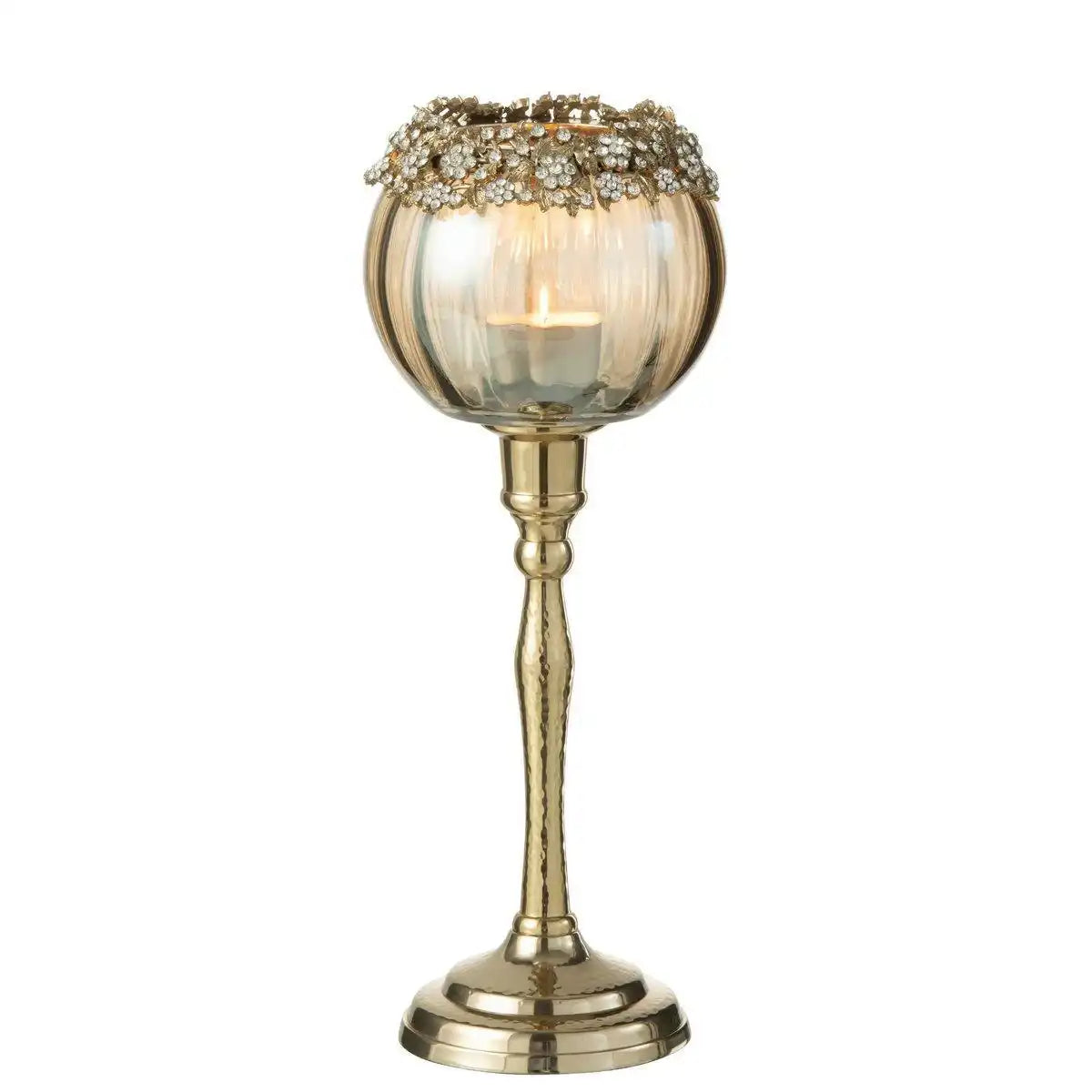 J-Line Teelichthalter Viane – Metall/Glas – Gold/Bronze – groß - HomeDesign Knaus