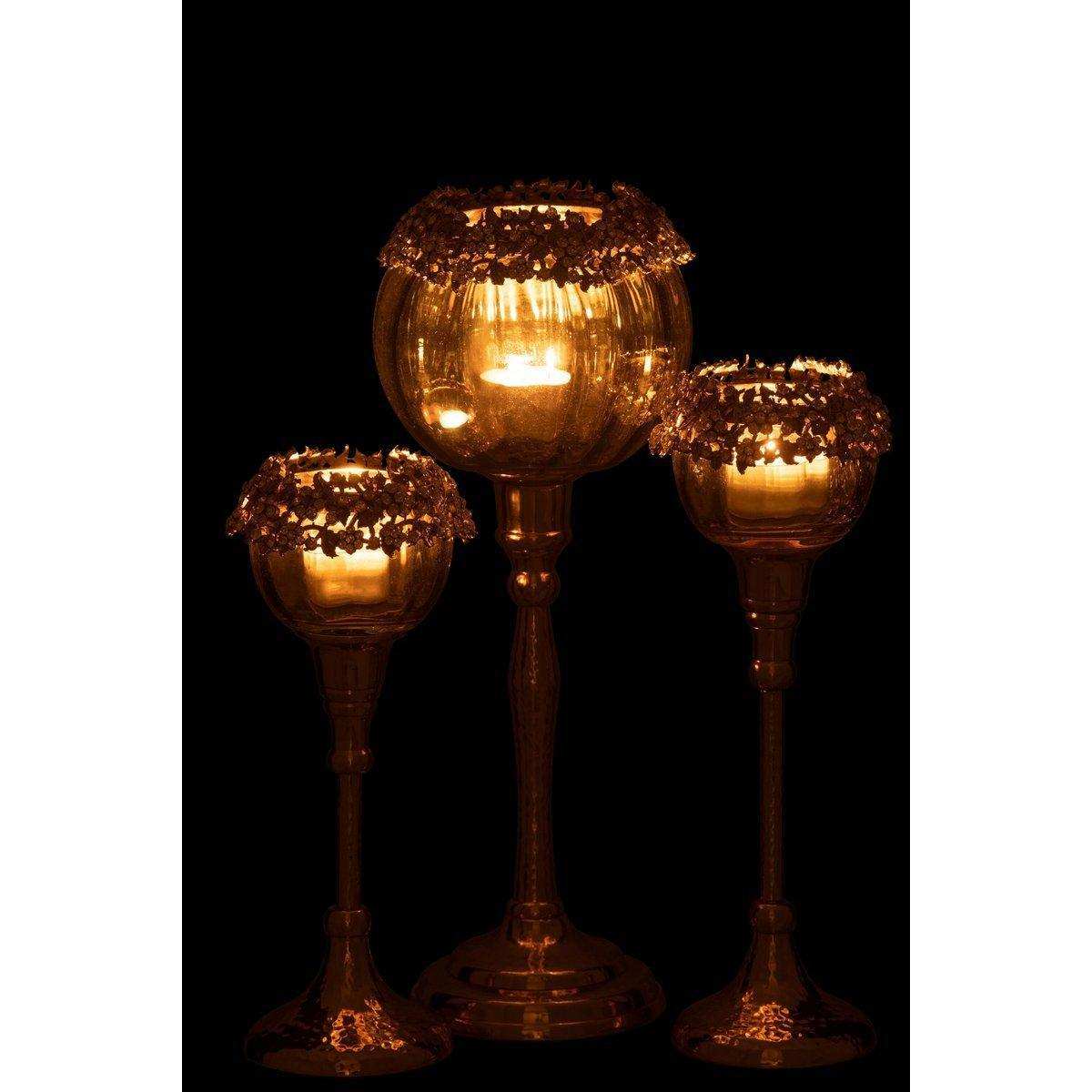 J-Line Teelichthalter Viane – Metall/Glas – Gold/Bronze – groß - HomeDesign Knaus