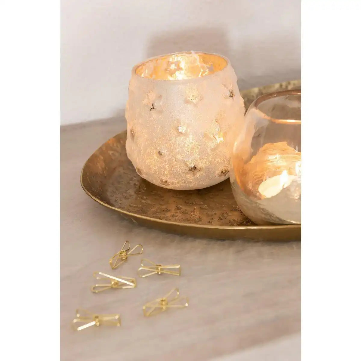 J-Line Teelichthalter Zoe Rundes Glas Gold Klein - HomeDesign Knaus