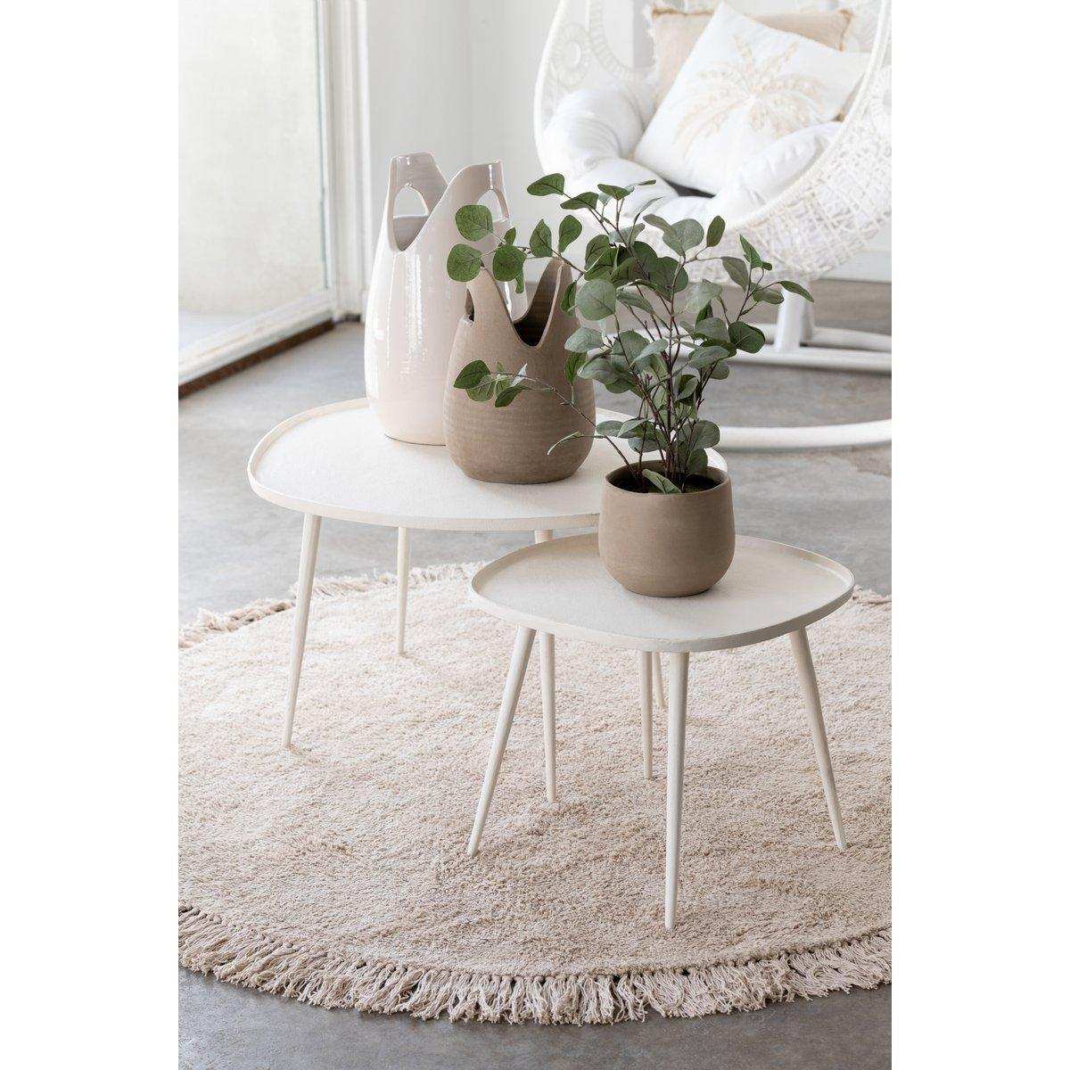 J-Line Teppich Rund + Fransen – Baumwolle – Beige - HomeDesign Knaus