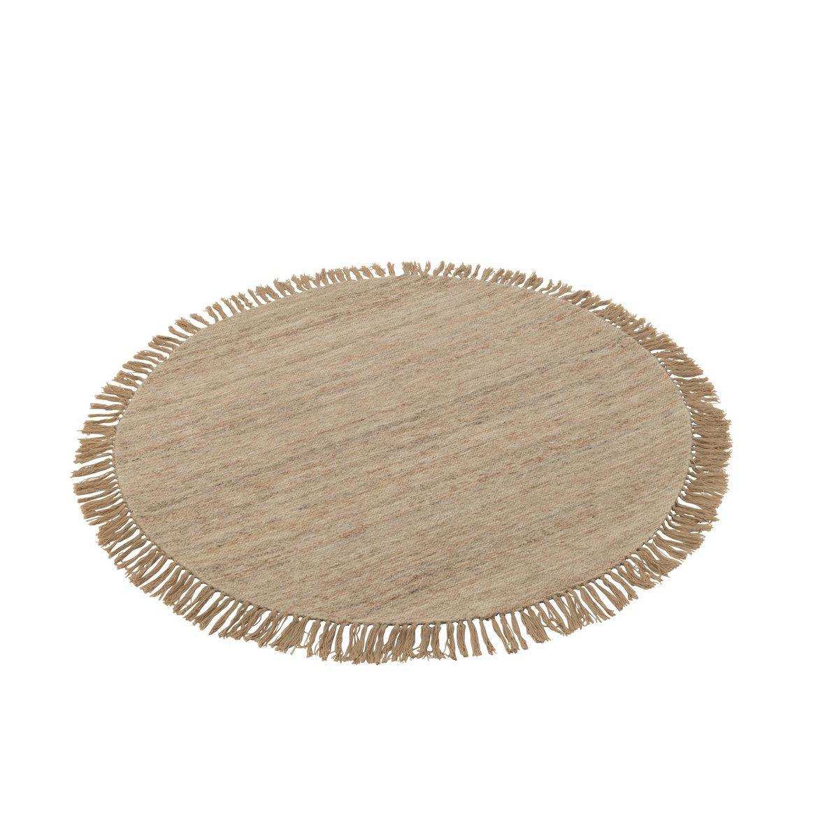 J-Line Teppich Rund + Fransen Zweifarbig – Wolle – Beige – klein - HomeDesign Knaus