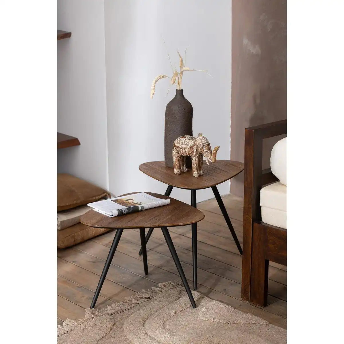 J-Line Tisch Triangle - Holz/Glas - Natur - 2 Stück - HomeDesign Knaus