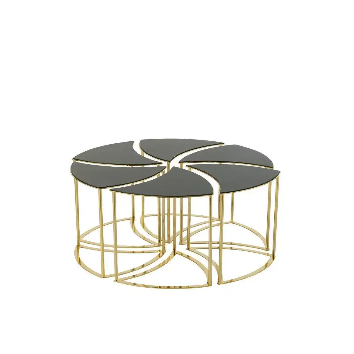 J-Line Tische Tornado – Metall/Glas – Gold – 6er-Set - HomeDesign Knaus