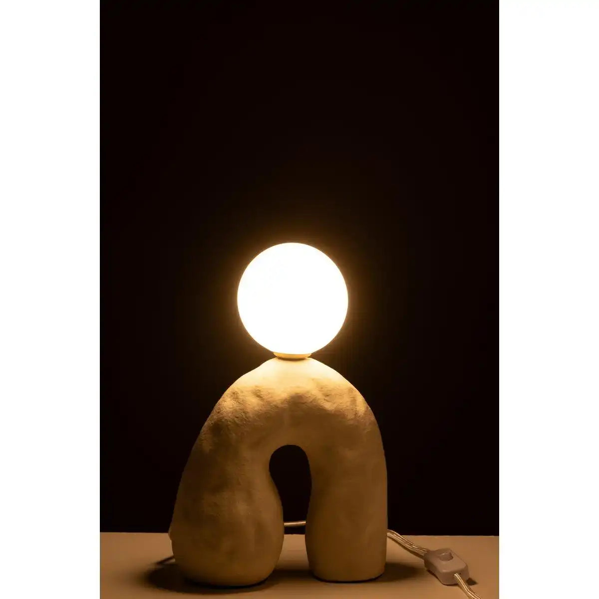 J-Line Tischlampe Bogen Glaskugel Steingut Beige - HomeDesign Knaus